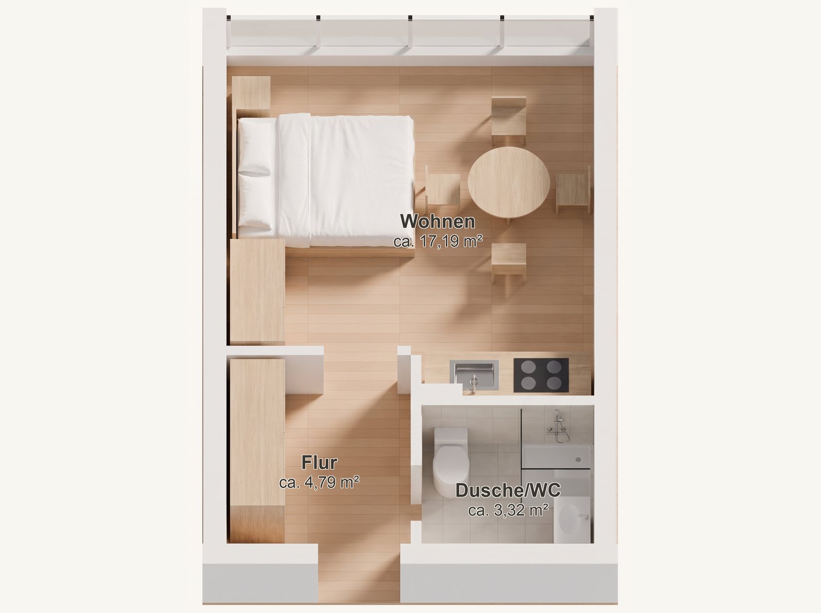 3D-Grundriss 1 Zimmer · 25,30 m²