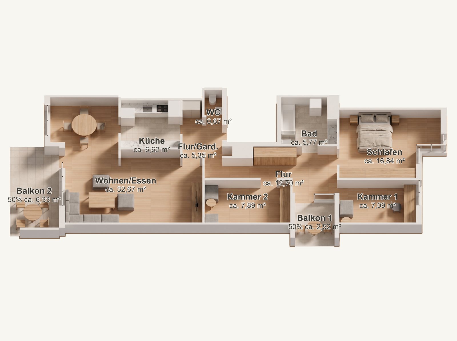 3D-Grundriss 4 Zimmer · 104,45 m² – ausverkauft