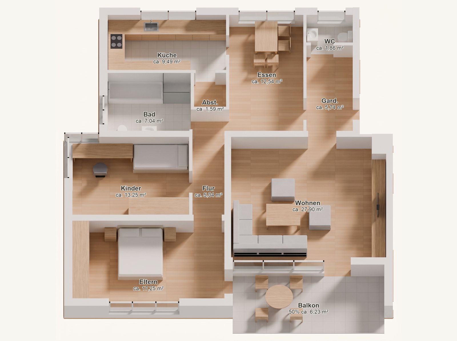 3D-Grundriss 4 Zimmer · 107,93 m²