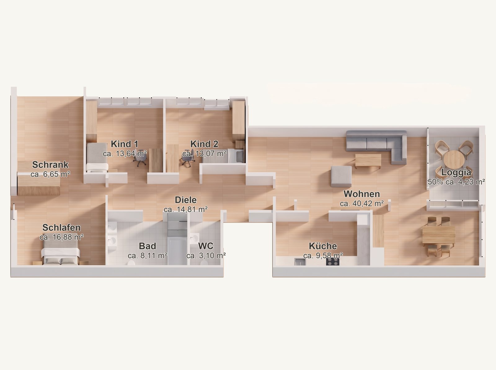 3D-Grundriss 4 Zimmer · 130,49 m²